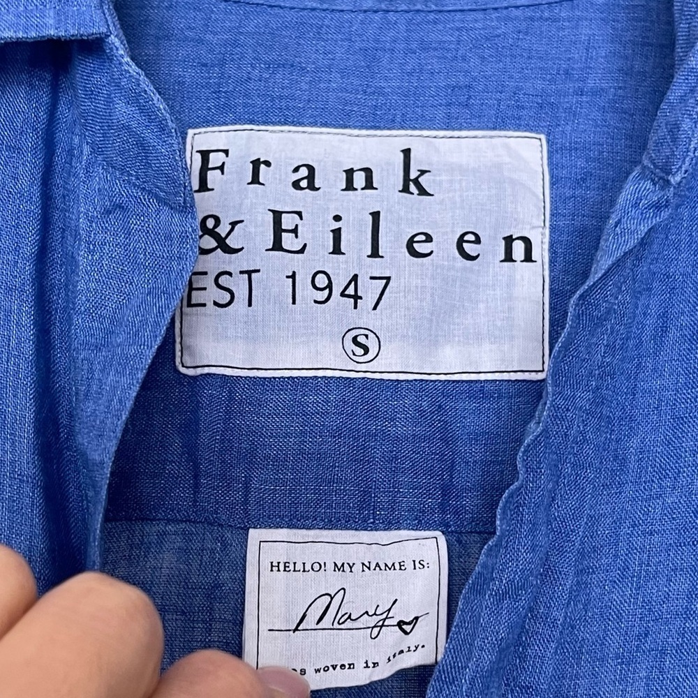 Frank & Eileen Linen Mary Button Down Long Sleeve Shirtdress Indigo Blue Small - Picture 9 of 13